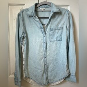 baby blue and lace button up shirt